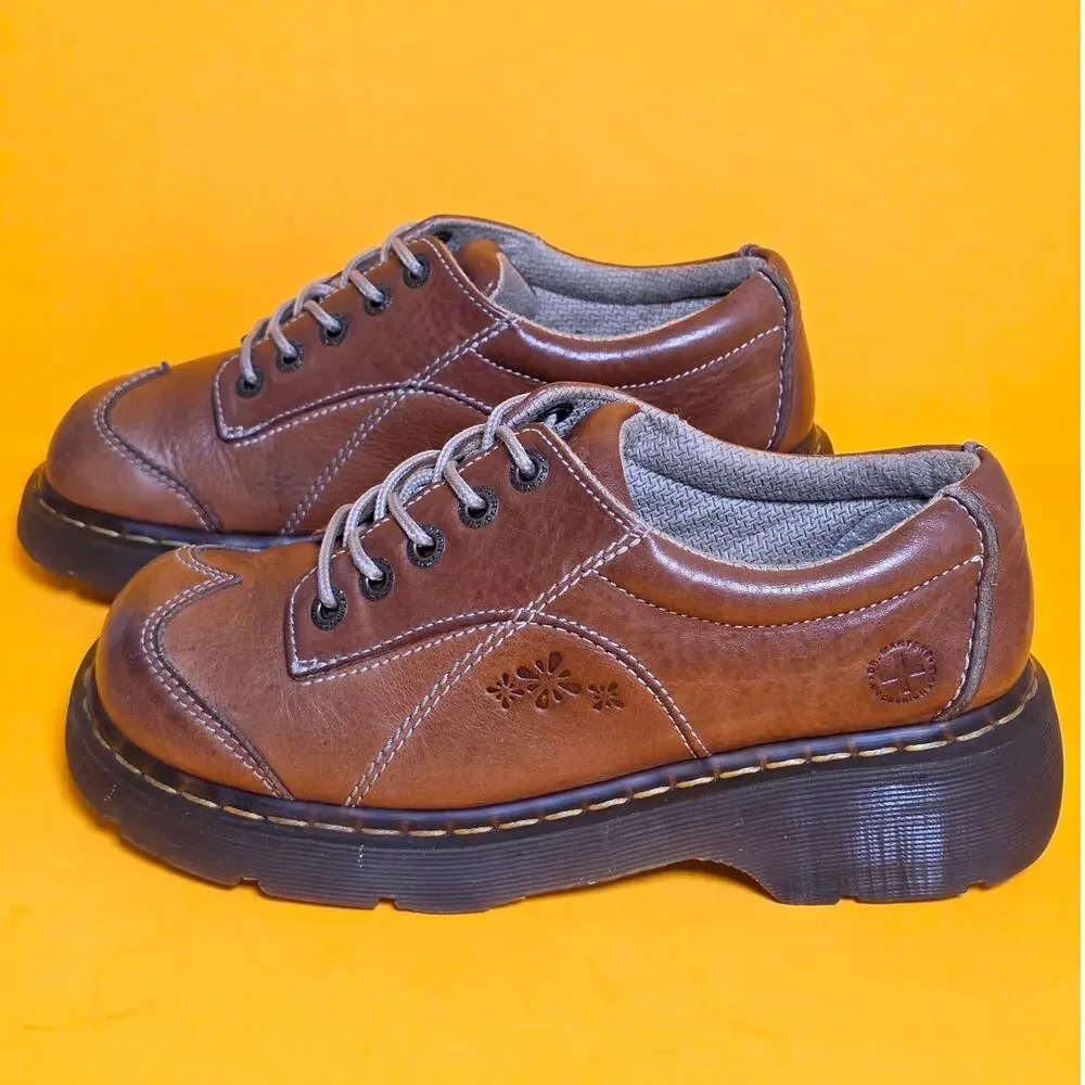 Vintage Dr Martens 12280 Daisy Splat Light Brown Chunky Platform Oxfords US9 Y2K